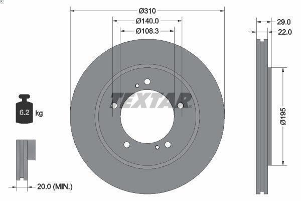 1X Brake Disc Textar 92170503 for Suzuki Grand Vitara I (FT, HT) 2 1998-2003