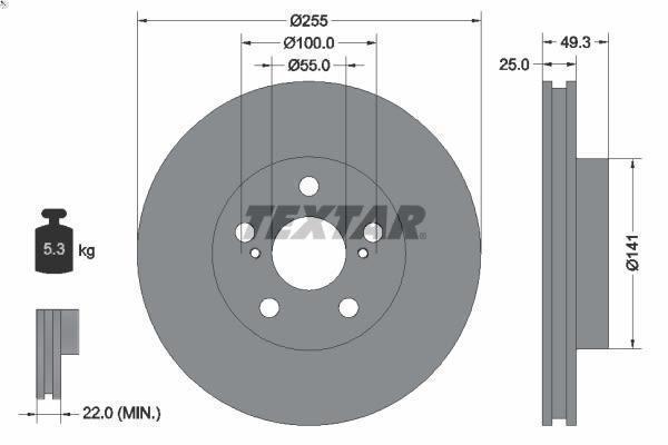 1X TEXTAR 92225003 brake disc for Toyota Prius (_W3_) 1.8 2008-2016
