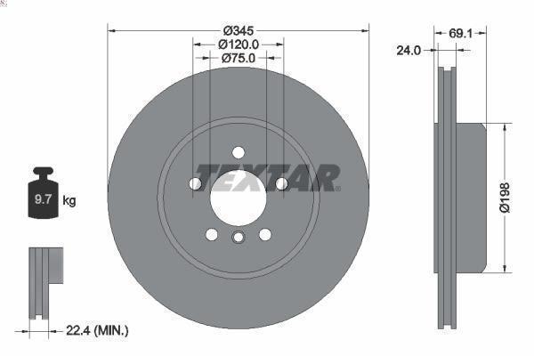 1X Textar 92253903 brake disc for BMW 5 (F10) 3 2010-2016