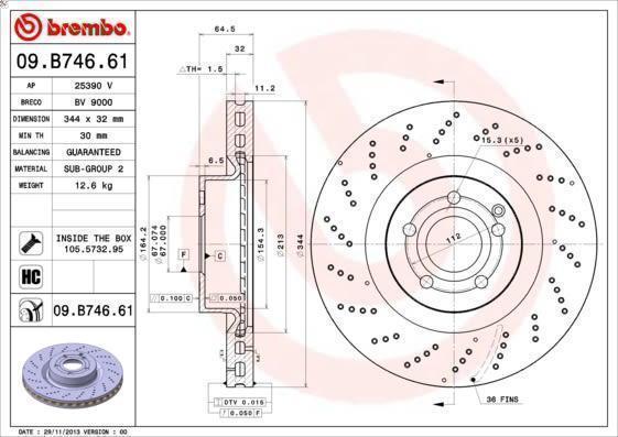 1x brake disc Brembo 9.B746.61 for Mercedes-Benz E-Class (W212) 3 2013-2016
