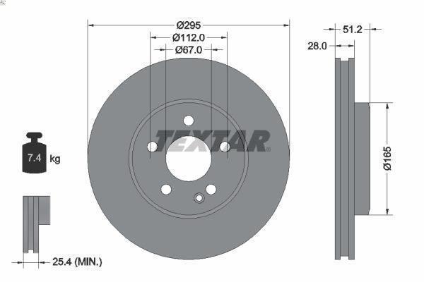 1X Textar 92241603 brake disc for Mercedes-Benz A-Class (W176) 2 2013-2018