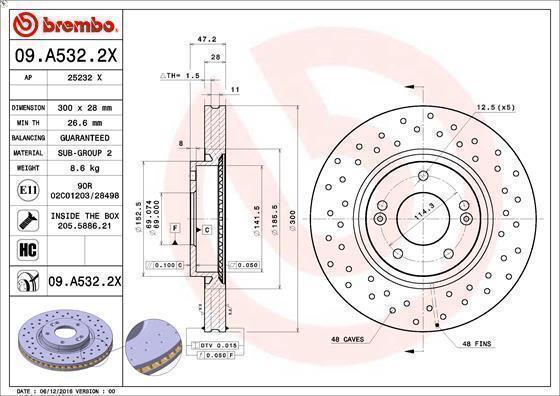1X brake disc BREMBO 9.A532.2X for KIA CEE’D (JD) 1 2015-2018